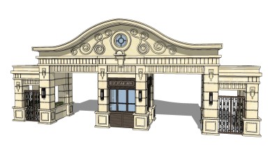 欧式入口大门sketchup模型下载，入口大门skb模型分享