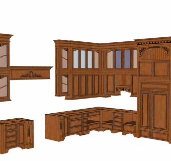 现代厨房柜免费su模型，厨房柜草图大师模型