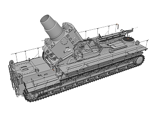 德国karl卡尔600毫米重型臼炮草图大师模型，大炮SU模型下载