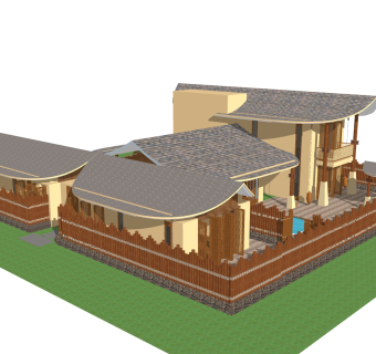 新中式办公楼草图大师模型，办公楼sketchup模型免费下载