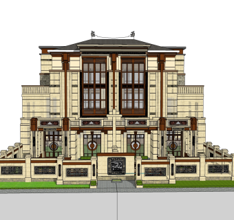欧式别墅外观草图大师模型，别墅外观sketchup模型免费下载