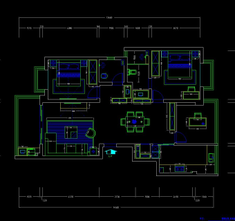 现代客厅施工图，家装CAD设计图纸下载