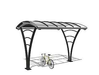 现代自行车车棚su模型，自行车草图大师模型下载