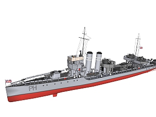 现代驱逐舰草图大师模型，驱逐舰sketchup模型下载