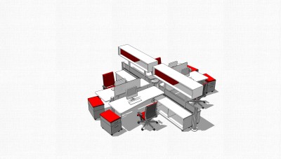 屏风办公桌草图大师模型，办工桌skp模型，办工桌su素材下载