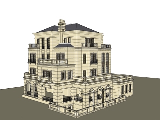 欧式独栋别墅外观草图大师模型，SU模型免费下载