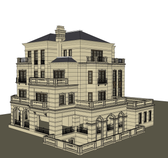 欧式独栋别墅外观草图大师模型，SU模型免费下载
