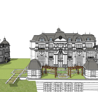连排欧式别墅群外观草图大师模型，SU模型免费下载