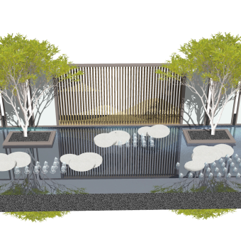 新中式景墙sketchup模型下载