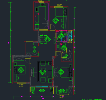美式客餐厅卧室CAD施工图下载、美式客餐厅卧室dwg文件下载