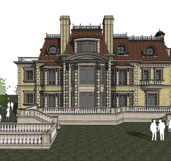 欧式别墅外观草图大师模型，别墅外观sketchup模型免费下载