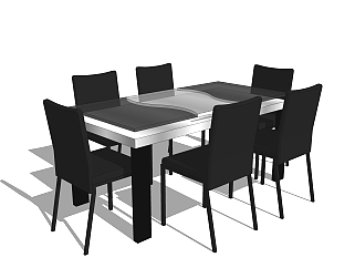 现代实木餐桌椅su模型，办公室会议桌草图大师模型下载