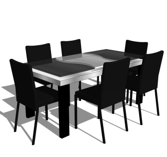 现代实木餐桌椅su模型，办公室会议桌草图大师模型下载