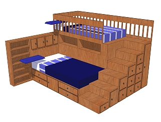 <em>现代</em>高低床铺草图大师模型，<em>儿童床</em>SU模型下载