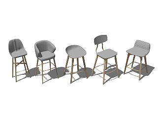 北欧吧椅组合草图大师模型，吧椅sketchup模型下载