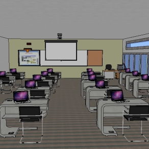 现代电脑教室草图大师模型，教室sketchup模型