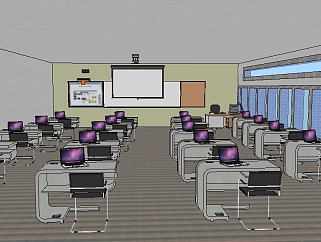 现代<em>电脑</em>教室草图大师模型，教室sketchup模型