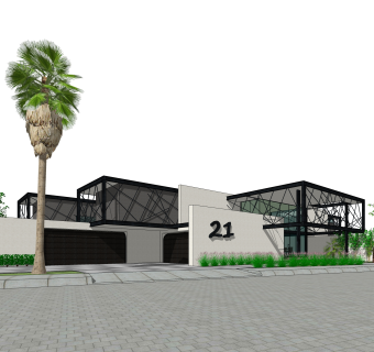 现代独栋别墅su模型免费下载，sketchup别墅草图大师模型