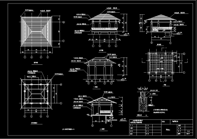 现代花架和观赏亭cad施工图，观赏亭cad图纸下载