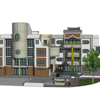 后现代风格别墅建筑草图大师模型下载、后现代风格别墅su模型下载