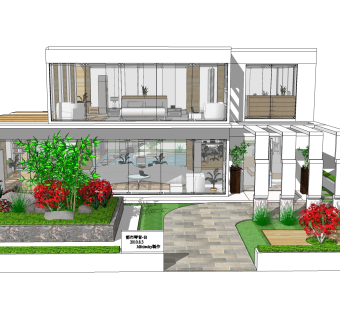 现代风格别墅草图大师模型下载，别墅SKP模型下载