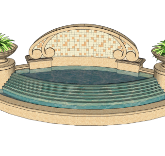 欧式景观墙草图大师模型，景墙sketchup模型下载