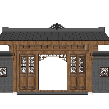 中式古大门草图大师模型下载、古大门su模型下载