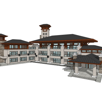 中式居住建筑草图大师模型，古建民俗sketchup模型免费下载