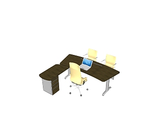 现代简约班台桌su模型，班台桌sketchup模型下载