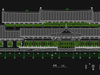 三层仿古图书馆建筑施工图，图书馆CAD建筑图纸下载