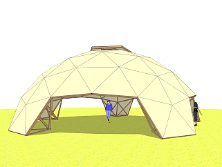现代工业建筑帐篷skp模型，帐篷sketchup模型下载