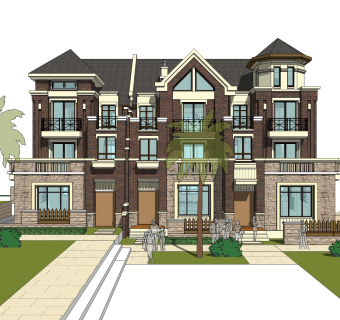 欧式联排别墅sketchup模型，别墅skb文件下载