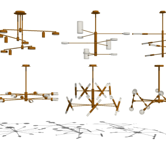 现代金属吊灯组合su模型，吊灯sketchup模型下载