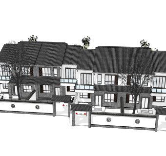 中式联排别墅建筑草图大师模型，古建民俗sketchup模型免费下载