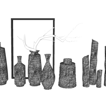 现代花瓶干枝摆件组合草图大师模型，花瓶干枝摆件sketchup模型下载