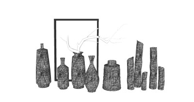 现代花瓶干枝摆件组合草图大师模型，花瓶干枝摆件sketchup模型下载