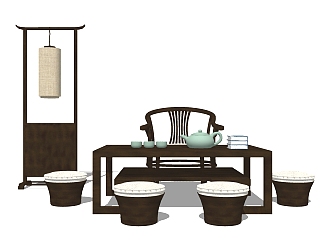   現代 簡約 中式茶室草圖大師模型，茶室sketchup模型下載