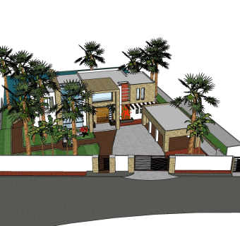 现代滨水别墅skb文件，别墅草图大师模型下载