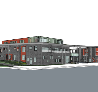 现代办公楼外观草图大师模型，办公楼外观sketchup模型免费下载