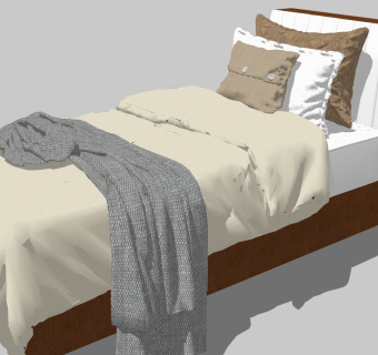 现代单人床免费su模型，单人床草图大师模型
