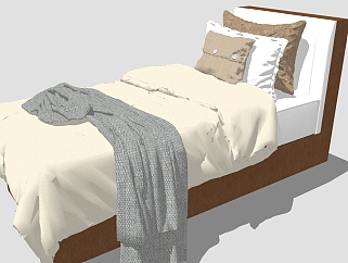 现代单人床免费su模型，单人床草图大师模型