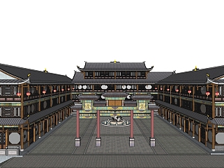 中式古建筑群草图大师模型下载、古建筑群su模型下载