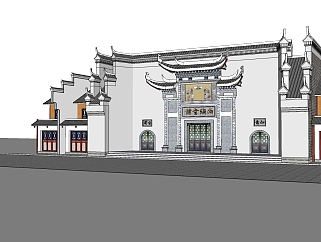 中式商业会馆门面草图大师模型，会馆sketchup模型