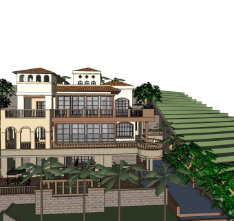 山间度假欧式别墅外观草图大师模型，SU模型免费下载