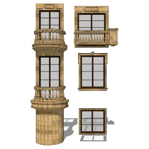 现代欧式窗草图大师模型,欧式窗SU模型下载