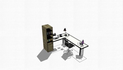 现代简约班台桌su模型，班台桌skp模型下载