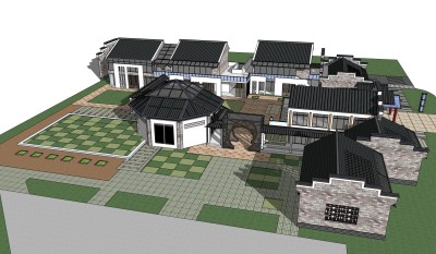 中式建筑会所模型，sketchup模型免费下载