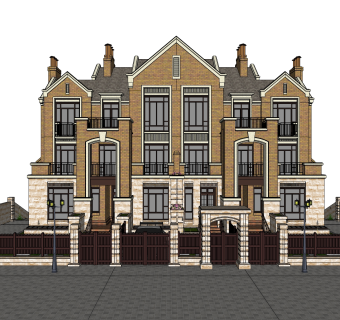 欧式连排别墅草图大师模型，别墅sketchup模型免费下载