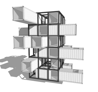 现代集装箱改造房草图大师模型，集装箱活动房su模型下载