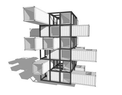 现代集装箱改造房草图大师模型，集装箱活动房su模型下载
